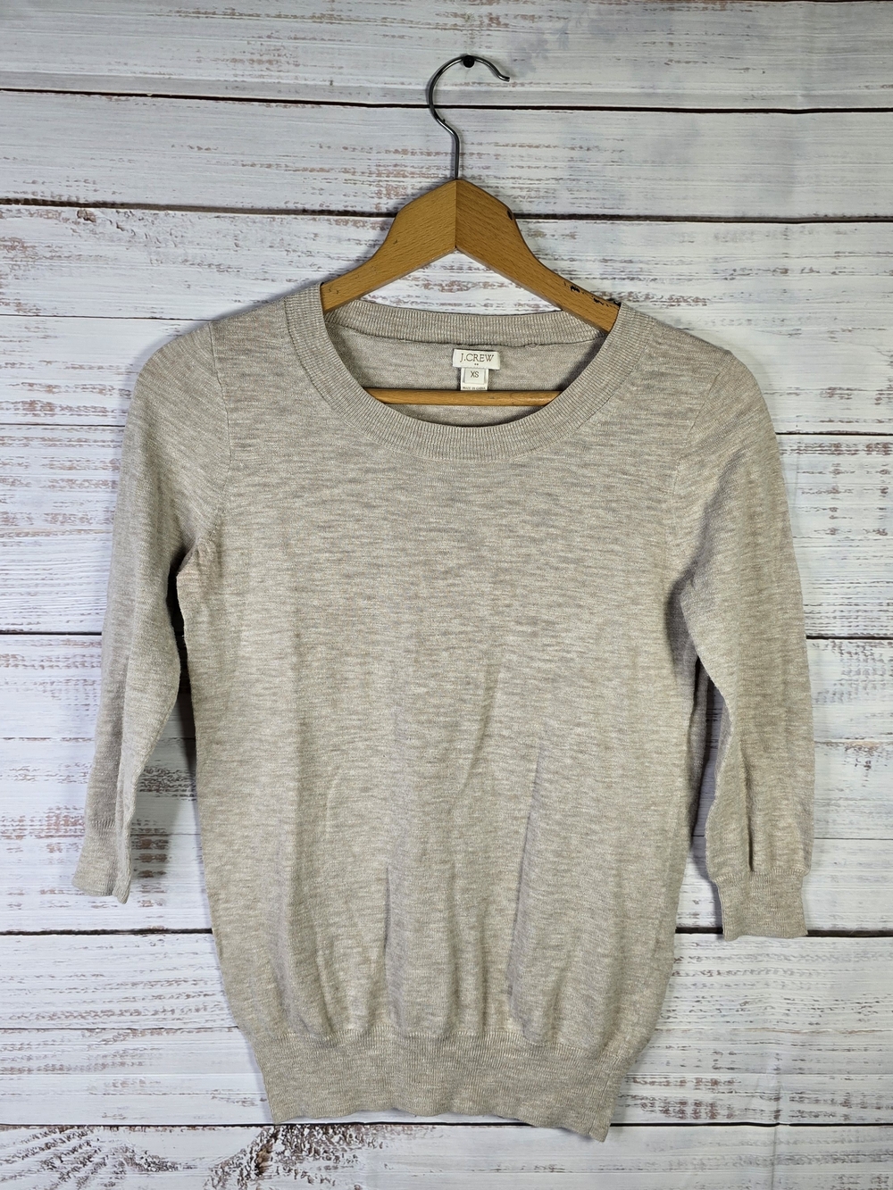 J.Crew Women’s XS Beige 100% Cotton 3/4 Sleeve Lightweight Knit Sweater